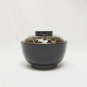 TA)耐熱4.2寸彩美煮物椀　黒に唐草内朱【19900023】