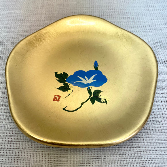 4.5 inch lucky plum dish morning glory (hand-painted) Western gold leaf [05400025]